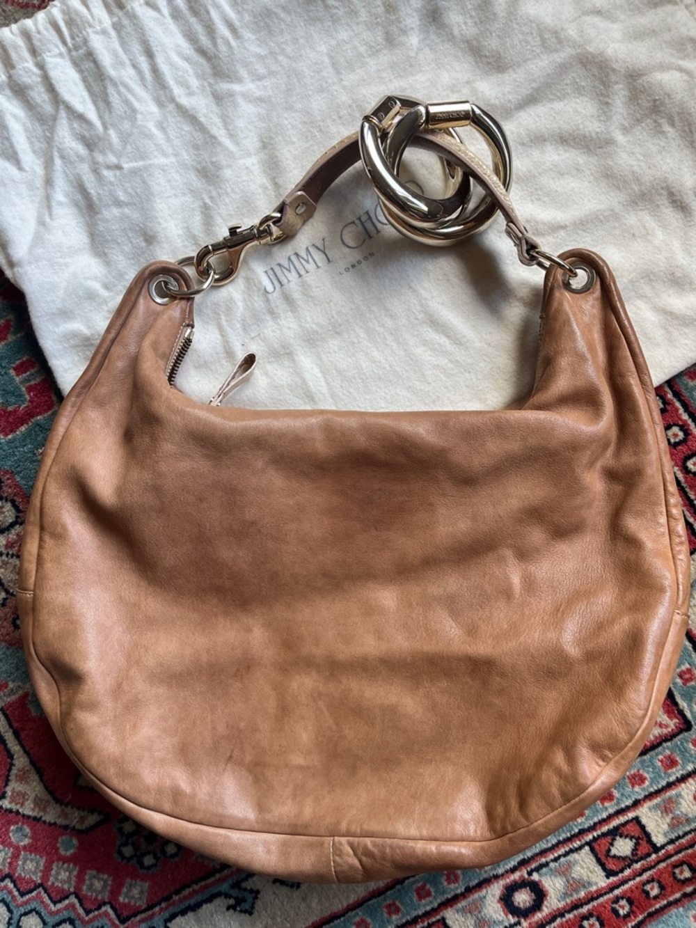 Jimmy Choo tan leather Hobo tote. Patina/spots/Camel leather/suede interior - Picture 6 of 9